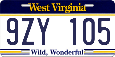 WV license plate 9ZY105