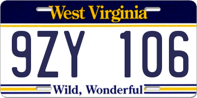 WV license plate 9ZY106