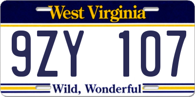 WV license plate 9ZY107
