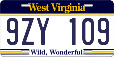 WV license plate 9ZY109