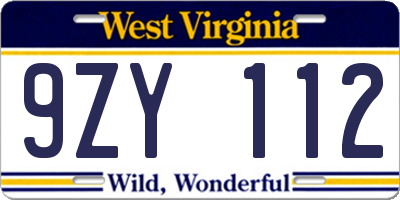 WV license plate 9ZY112