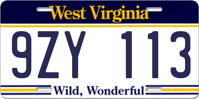 WV license plate 9ZY113