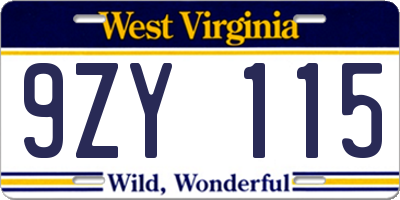 WV license plate 9ZY115