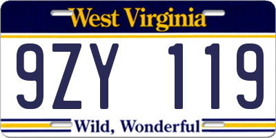 WV license plate 9ZY119