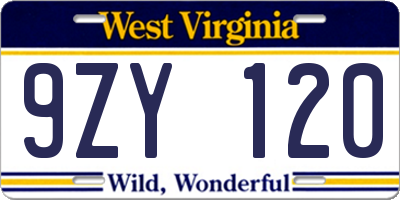 WV license plate 9ZY120