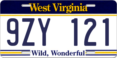 WV license plate 9ZY121