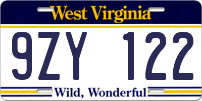 WV license plate 9ZY122