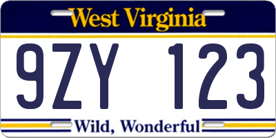 WV license plate 9ZY123
