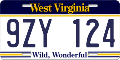 WV license plate 9ZY124