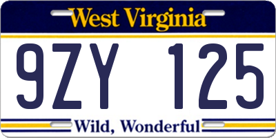 WV license plate 9ZY125
