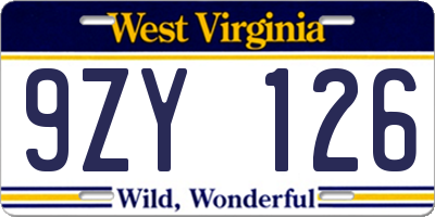 WV license plate 9ZY126