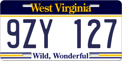 WV license plate 9ZY127