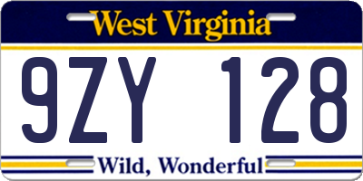 WV license plate 9ZY128