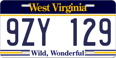 WV license plate 9ZY129