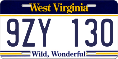 WV license plate 9ZY130