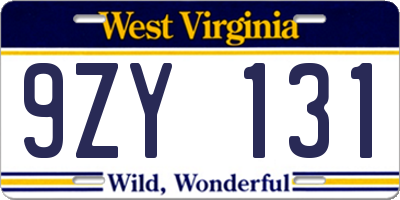 WV license plate 9ZY131
