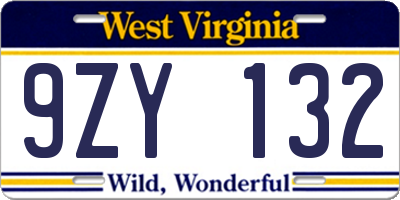 WV license plate 9ZY132