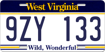 WV license plate 9ZY133