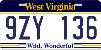 WV license plate 9ZY136