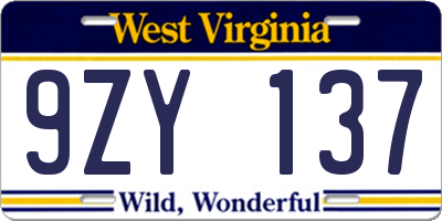 WV license plate 9ZY137