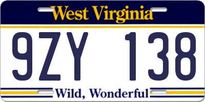 WV license plate 9ZY138
