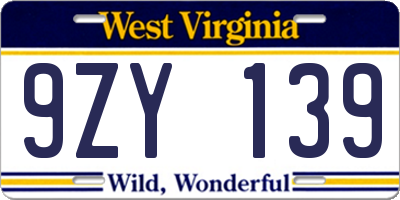 WV license plate 9ZY139