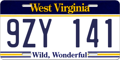 WV license plate 9ZY141