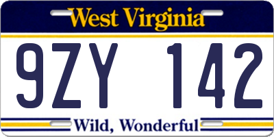 WV license plate 9ZY142