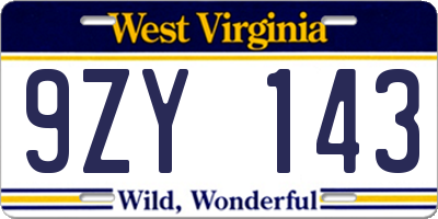 WV license plate 9ZY143