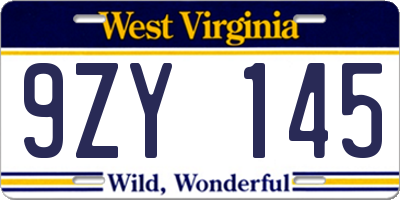 WV license plate 9ZY145