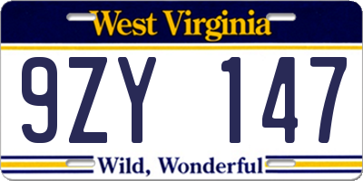 WV license plate 9ZY147