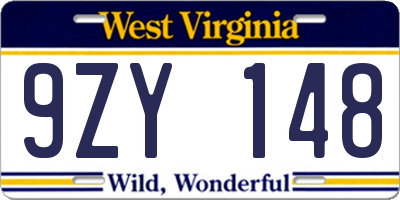 WV license plate 9ZY148