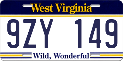 WV license plate 9ZY149
