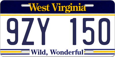 WV license plate 9ZY150
