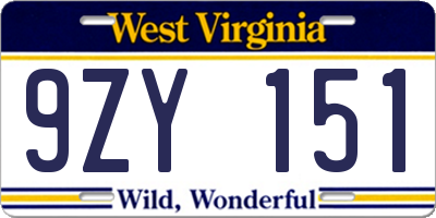 WV license plate 9ZY151