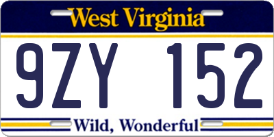 WV license plate 9ZY152