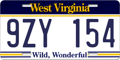 WV license plate 9ZY154