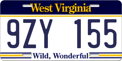 WV license plate 9ZY155