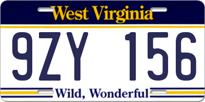 WV license plate 9ZY156