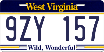 WV license plate 9ZY157