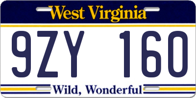 WV license plate 9ZY160
