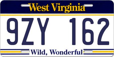 WV license plate 9ZY162