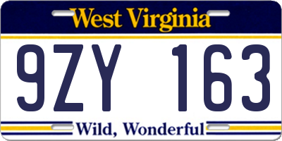 WV license plate 9ZY163