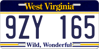 WV license plate 9ZY165