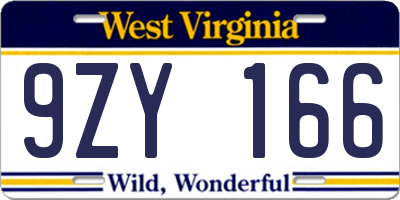 WV license plate 9ZY166