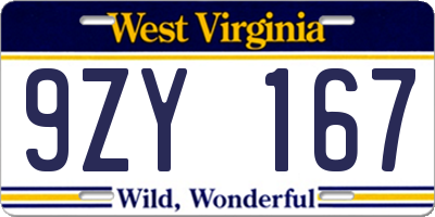 WV license plate 9ZY167