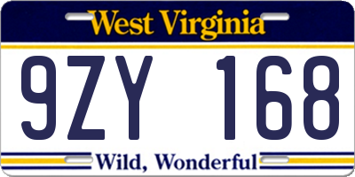 WV license plate 9ZY168