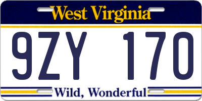WV license plate 9ZY170