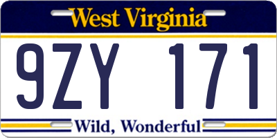 WV license plate 9ZY171