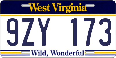 WV license plate 9ZY173